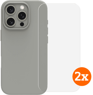 BlueBuilt Back Cover iPhone 16 Pro Gris + Protège-écran Verre Lot de 2