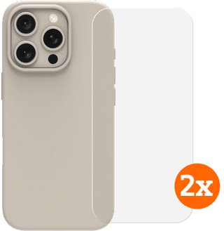 BlueBuilt Back Cover iPhone 16 Pro Beige + Protège-écran Verre Lot de 2