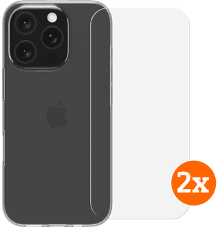 BlueBuilt Back Cover iPhone 16 Pro Transparent + Protège-écran Verre Lot de 2