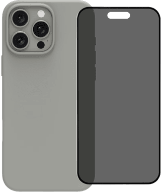 BlueBuilt Back Cover iPhone 16 Pro Max Gris + Protège-écran avec Filtre de Confidentialité Verre