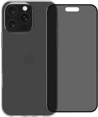 BlueBuilt Back Cover iPhone 16 Pro Max Transparent + Protège-écran Filtre de Confidentialité Verre