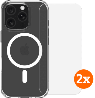 BlueBuilt Protective Back Cover met MagSafe iPhone 16 Pro + Screenprotector Glas Duo Pack