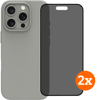 BlueBuilt Back Cover iPhone 16 Pro Gris + Protège-écran avec Filtre de Confidentialité Verre Lot de 2