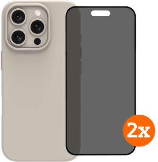 BlueBuilt Back Cover iPhone 16 Pro Gris + Protège-écran avec Filtre de Confidentialité Verre Lot de 2