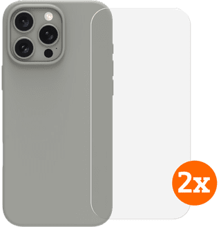 BlueBuilt Back Cover iPhone 16 Pro Max Gris + Protège-écran Verre Lot de 2