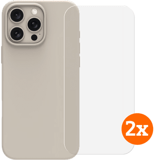 BlueBuilt Back Cover iPhone 16 Pro Max Beige + Protège-écran Verre Lot de 2
