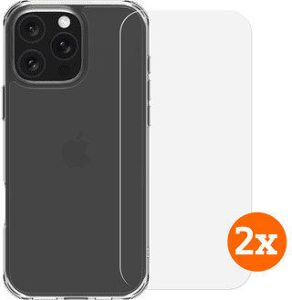 BlueBuilt Protective Back Cover iPhone 16 Pro Max Transparent + Protège-écran Lot de 2