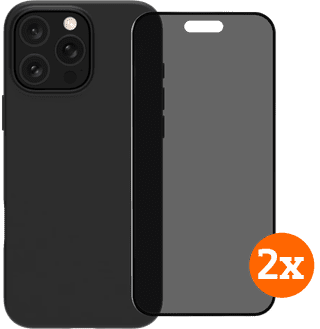 BlueBuilt Back Cover iPhone 16 Pro Max Noir + Protège-écran avec Filtre de Confidentialité Lot de 2