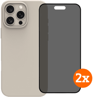 BlueBuilt Back Cover iPhone 16 Pro Max Beige + Protège-écran avec Filtre de Confidentialité Lot de 2