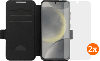 BlueBuilt Samsung Galaxy S25 Book Case Zwart + Screenprotector Glas Duo Pack