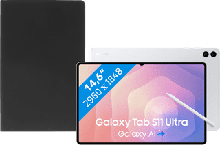 Samsung Galaxy Tab S11 Ultra 14,6 inch 512GB Wifi Zilver + BlueBuilt Book Case Zwart