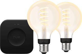Philips Hue Filament White Ambiance Globe Lot de 2 + Bridge Pro
