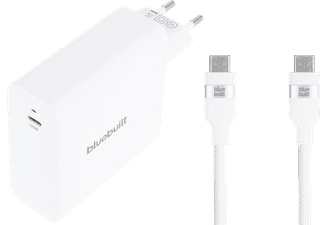 BlueBuilt 140W GaN USB-C Charger White + USB-C cable 240W 2m Nylon White