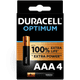 Duracell Piles Alcalines AAA Optimum 4 Pièces Main Image