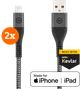 BlueBuilt USB-A to Lightning Cable 1.5m Kevlar Black Duo Pack Main Image